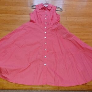 Karin Stevens Salmon Sleeveless Fit And Flare Button-Down Dress